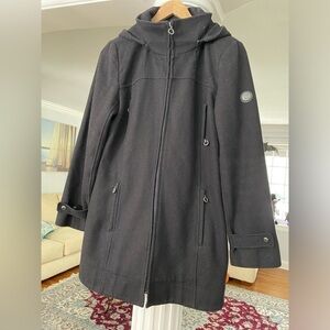 Calvin Klein women’s wool blend black coat/ Jacket with removable hood. Zip up